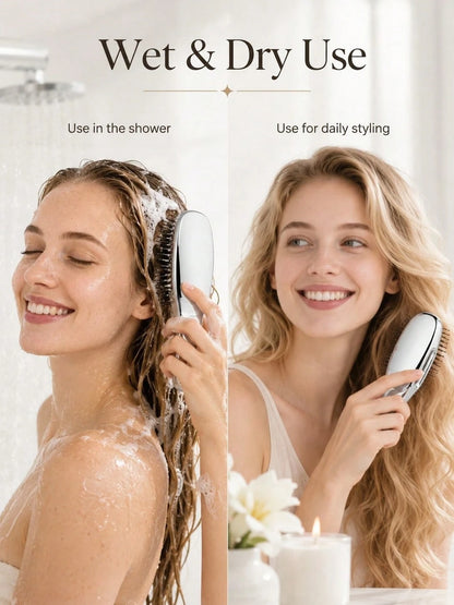 1pc Electroplated Massage Comb, Wet/Dry Hair Dual-Use Comb, Easily Detangle Hair, Scalp Massage Comb With Flexible Bristles, Suitable For Blow Drying And Straightening Hair, Including Thick/Curly/Thin