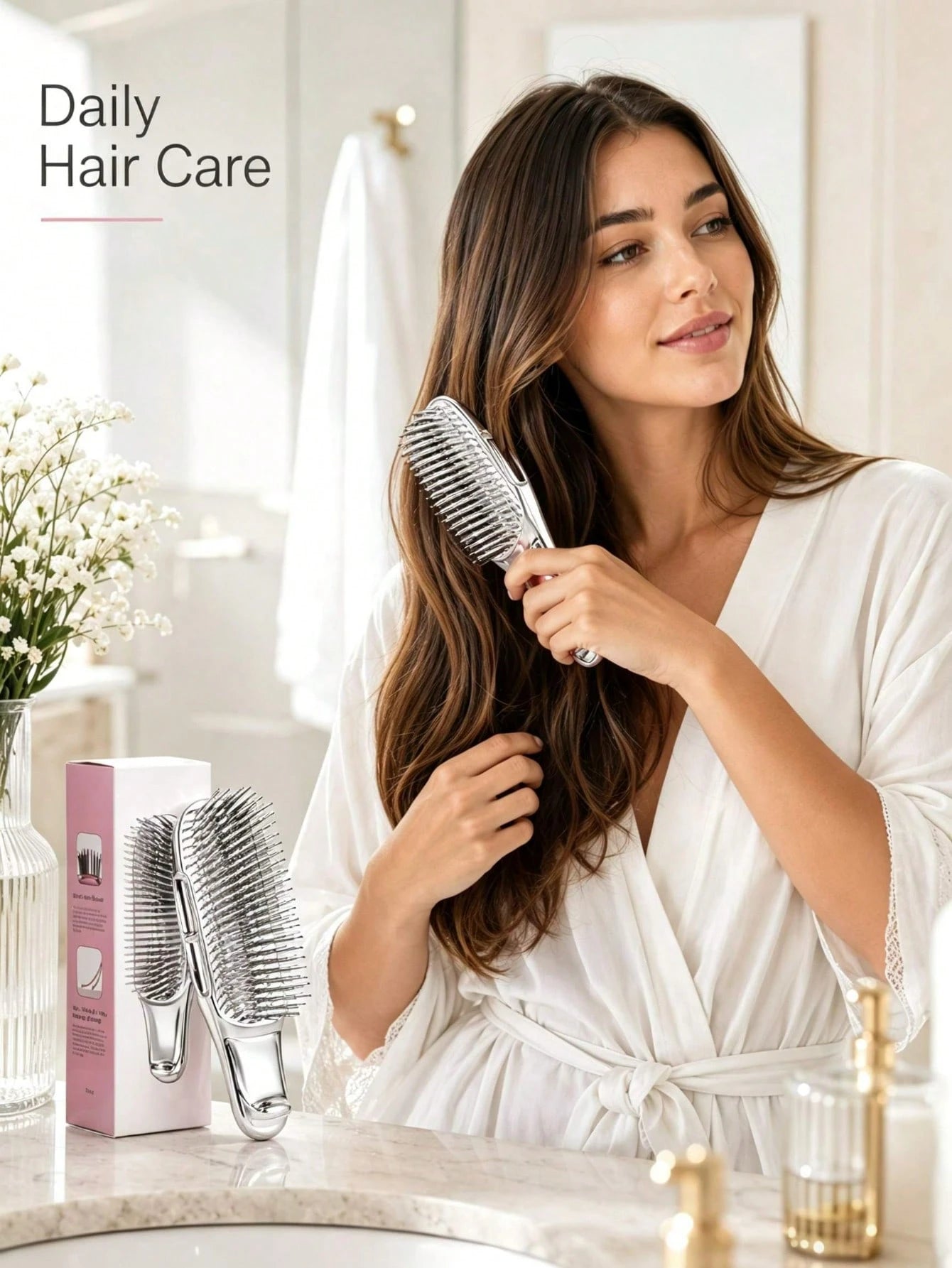 1pc Electroplated Massage Comb, Wet/Dry Hair Dual-Use Comb, Easily Detangle Hair, Scalp Massage Comb With Flexible Bristles, Suitable For Blow Drying And Straightening Hair, Including Thick/Curly/Thin