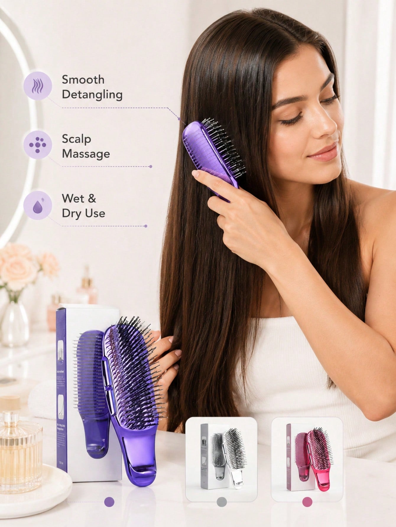 1pc Electroplated Massage Comb, Wet/Dry Hair Dual-Use Comb, Easily Detangle Hair, Scalp Massage Comb With Flexible Bristles, Suitable For Blow Drying And Straightening Hair, Including Thick/Curly/Thin