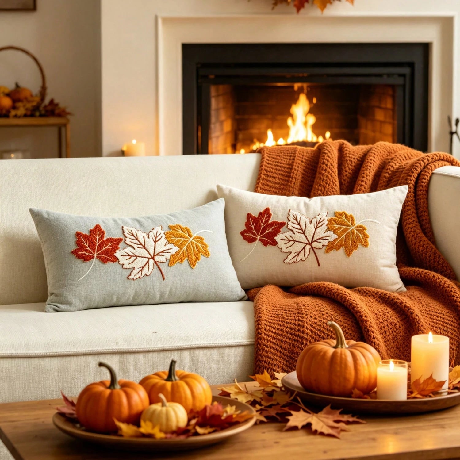 1pc Fall Maple Leaves Pumpkin Pillow Cover 12 X 20 Inch Hello Fall Embroidery Layered Throw Pillow Covers Beige Farmhouse Autumn Pillowcases For Sofa Couch Home Thanksgiving Fall Decors Autumn Decor,R