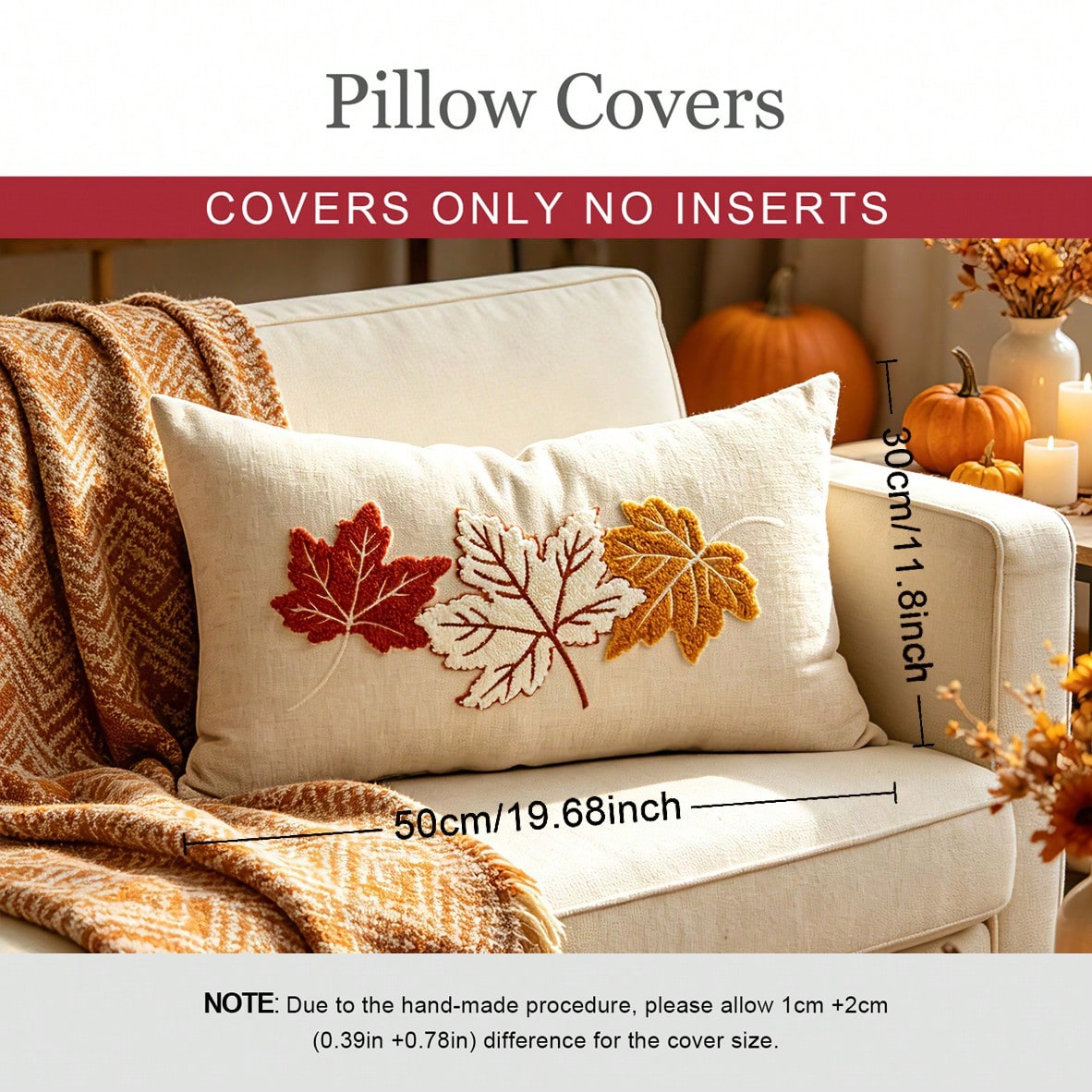 1pc Fall Maple Leaves Pumpkin Pillow Cover 12 X 20 Inch Hello Fall Embroidery Layered Throw Pillow Covers Beige Farmhouse Autumn Pillowcases For Sofa Couch Home Thanksgiving Fall Decors Autumn Decor,R