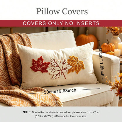 1pc Fall Maple Leaves Pumpkin Pillow Cover 12 X 20 Inch Hello Fall Embroidery Layered Throw Pillow Covers Beige Farmhouse Autumn Pillowcases For Sofa Couch Home Thanksgiving Fall Decors Autumn Decor,R