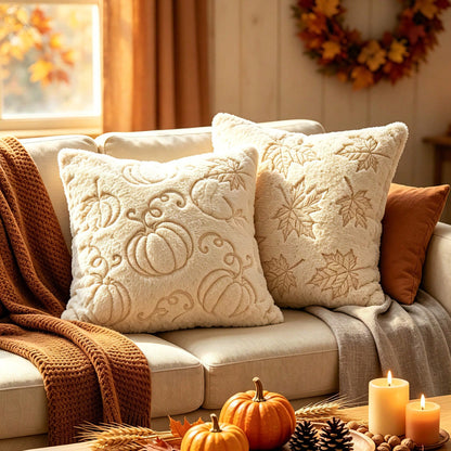 1pc Fall Pillow Covers Fall Beige Pumpkins Decorations Autumn Pumpkin Throw Pillow Cases Soft Plush Faux Fur Wool Couch Cushion Case For Chair Sofa Living Room Home Decor