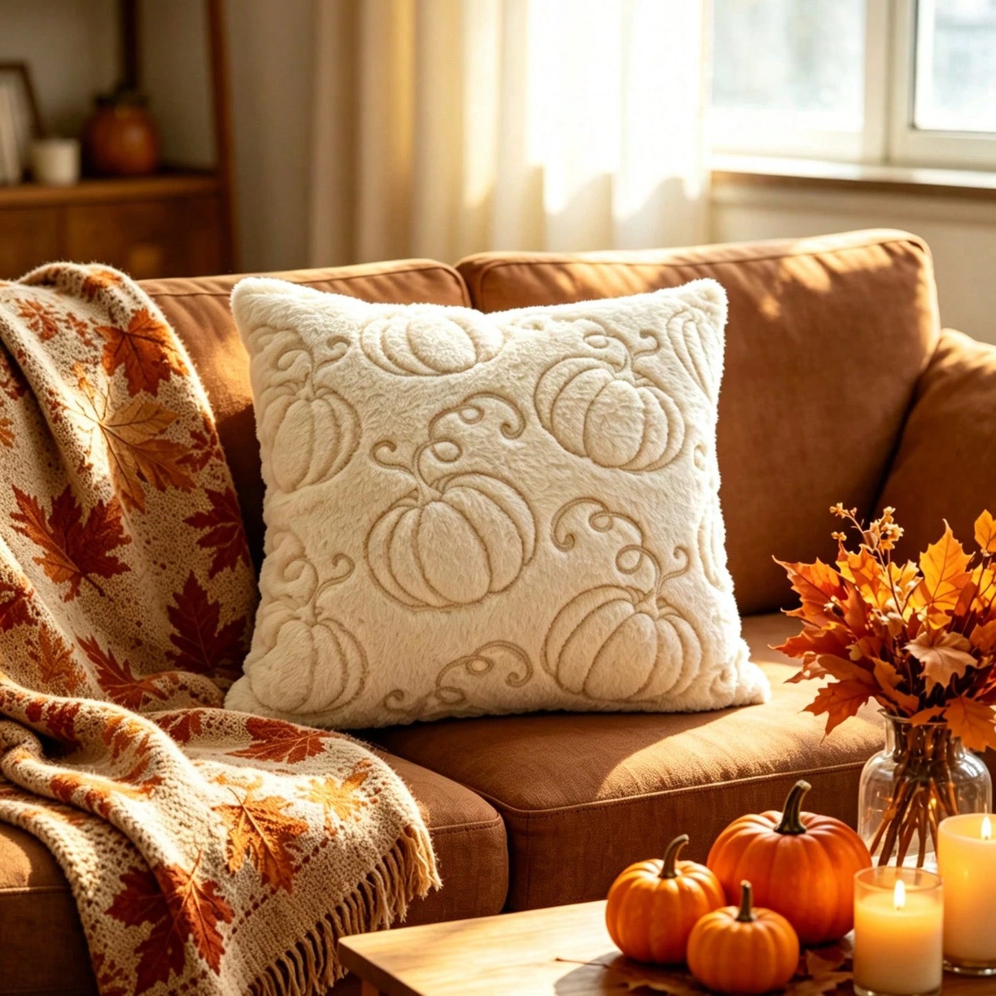 1pc Fall Pillow Covers Fall Beige Pumpkins Decorations Autumn Pumpkin Throw Pillow Cases Soft Plush Faux Fur Wool Couch Cushion Case For Chair Sofa Living Room Home Decor
