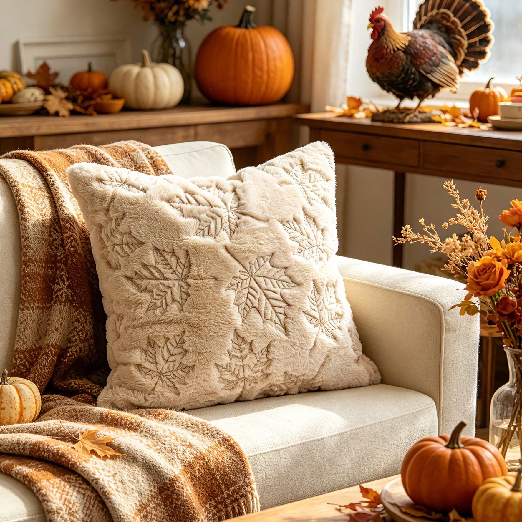 1pc Fall Pillow Covers Fall Beige Pumpkins Decorations Autumn Pumpkin Throw Pillow Cases Soft Plush Faux Fur Wool Couch Cushion Case For Chair Sofa Living Room Home Decor