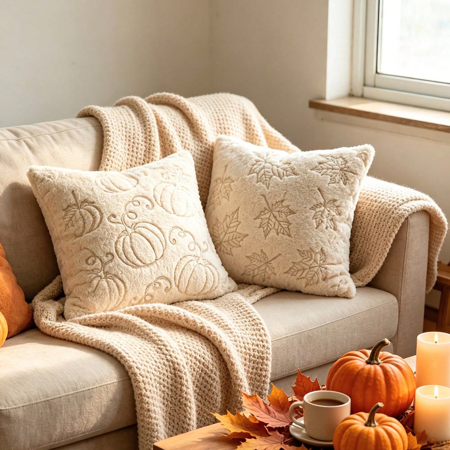 1pc Fall Pillow Covers Fall Beige Pumpkins Decorations Autumn Pumpkin Throw Pillow Cases Soft Plush Faux Fur Wool Couch Cushion Case For Chair Sofa Living Room Home Decor