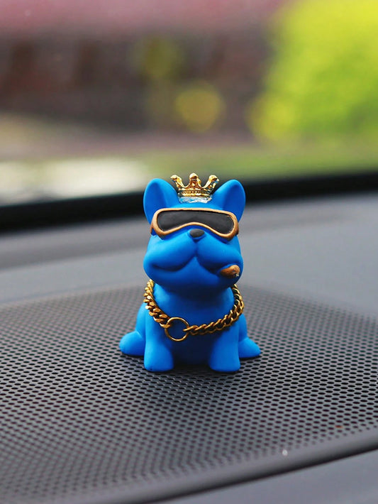 1pc Fashionable Crown French Bulldog Car Dashboard Decor, Rearview Mirror Hanging Ornament