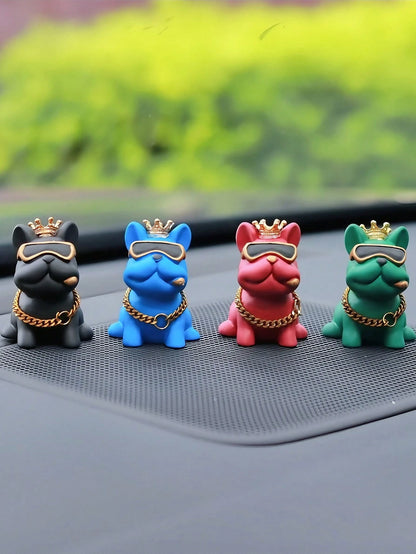 1pc Fashionable Crown French Bulldog Car Dashboard Decor, Rearview Mirror Hanging Ornament