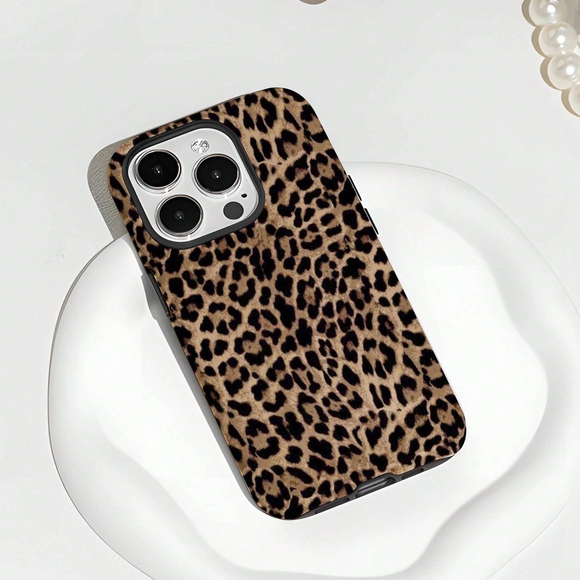 1pc Fashionable Novel 2-In-1 Phone Case, Glossy Leopard Print Design, Full Coverage Hard Shell Design. Compatible With IPhone 17 Pro Max/17 Pro/17e/16e/16 Pro Max/15 Pro Max/14 Pro Max/13 Pro/12/11/XR