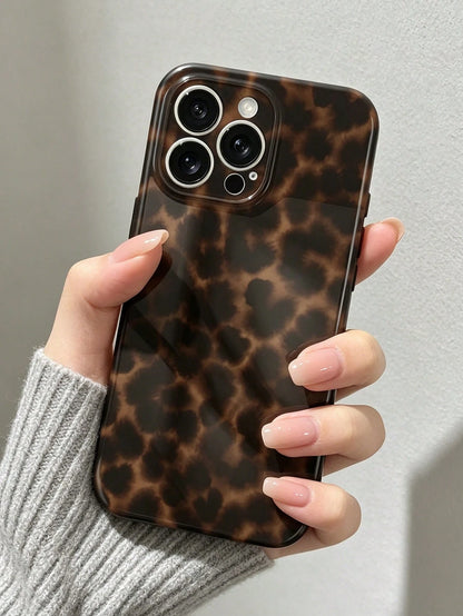 1pc Fashionable Novel 2-In-1 Phone Case, Glossy Leopard Print Design, Full Coverage Hard Shell Design. Compatible With IPhone 17 Pro Max/17 Pro/17e/16e/16 Pro Max/15 Pro Max/14 Pro Max/13 Pro/12/11/XR