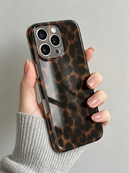 1pc Fashionable Novel 2-In-1 Phone Case, Glossy Leopard Print Design, Full Coverage Hard Shell Design. Compatible With IPhone 17 Pro Max/17 Pro/17e/16e/16 Pro Max/15 Pro Max/14 Pro Max/13 Pro/12/11/XR