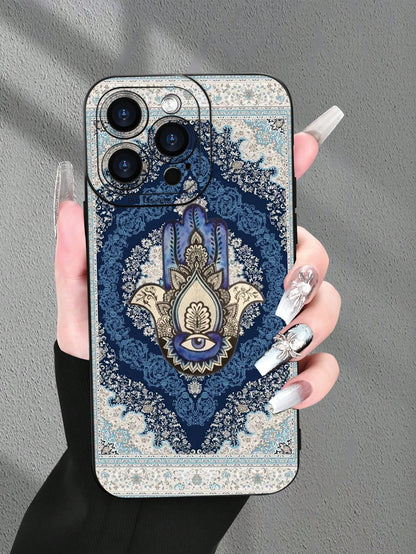1pc Fatima Hand Floral Print 2D Pattern Creative High-End Design, Waterproof Anti-Dust Minimalist Style With Camera Protection, Compatible With IPhone 16/15/14/13/12/11/7/8/XR/XS/Plus/Pro/Pro Max And