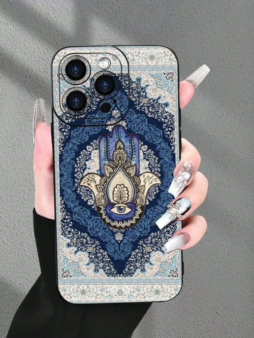 1pc Fatima Hand Floral Print 2D Pattern Creative High-End Design, Waterproof Anti-Dust Minimalist Style With Camera Protection, Compatible With IPhone 16/15/14/13/12/11/7/8/XR/XS/Plus/Pro/Pro Max And