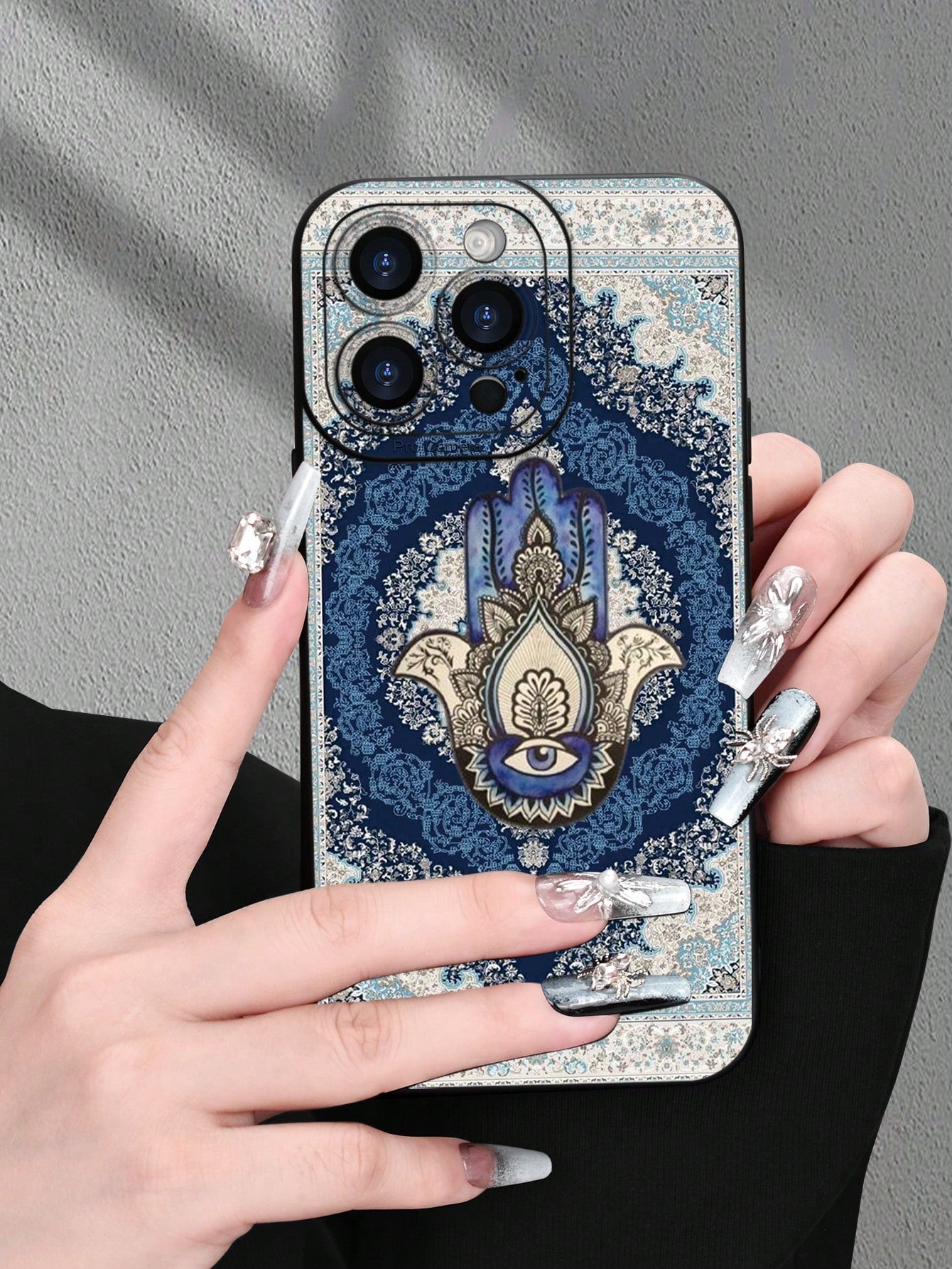 1pc Fatima Hand Floral Print 2D Pattern Creative High-End Design, Waterproof Anti-Dust Minimalist Style With Camera Protection, Compatible With IPhone 16/15/14/13/12/11/7/8/XR/XS/Plus/Pro/Pro Max And