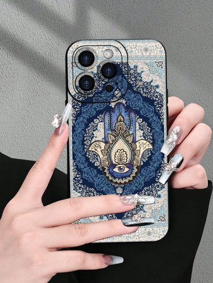 1pc Fatima Hand Floral Print 2D Pattern Creative High-End Design, Waterproof Anti-Dust Minimalist Style With Camera Protection, Compatible With IPhone 16/15/14/13/12/11/7/8/XR/XS/Plus/Pro/Pro Max And