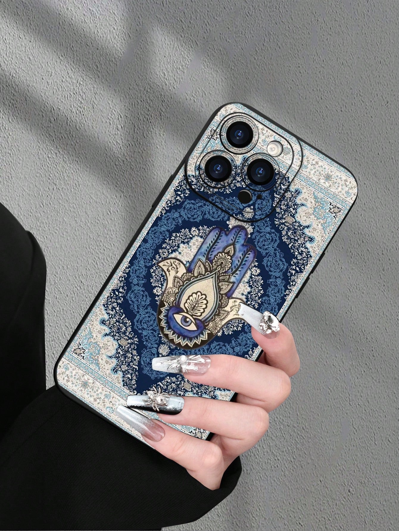 1pc Fatima Hand Floral Print 2D Pattern Creative High-End Design, Waterproof Anti-Dust Minimalist Style With Camera Protection, Compatible With IPhone 16/15/14/13/12/11/7/8/XR/XS/Plus/Pro/Pro Max And