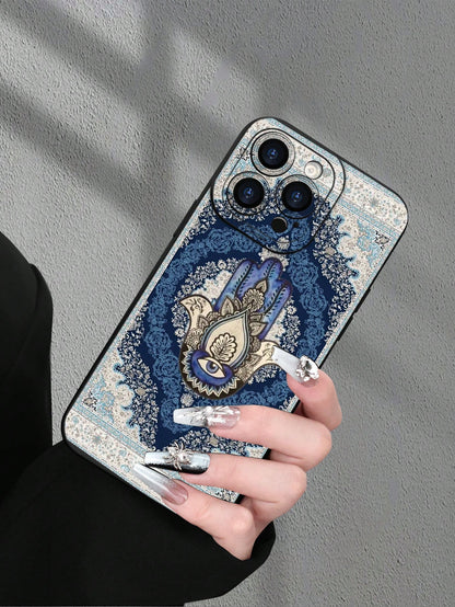 1pc Fatima Hand Floral Print 2D Pattern Creative High-End Design, Waterproof Anti-Dust Minimalist Style With Camera Protection, Compatible With IPhone 16/15/14/13/12/11/7/8/XR/XS/Plus/Pro/Pro Max And