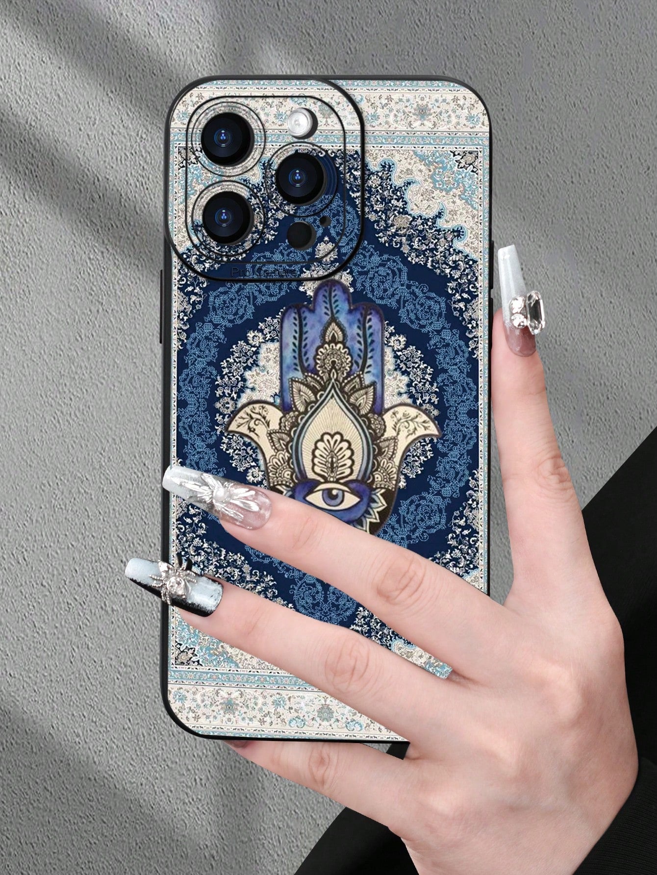 1pc Fatima Hand Floral Print 2D Pattern Creative High-End Design, Waterproof Anti-Dust Minimalist Style With Camera Protection, Compatible With IPhone 16/15/14/13/12/11/7/8/XR/XS/Plus/Pro/Pro Max And