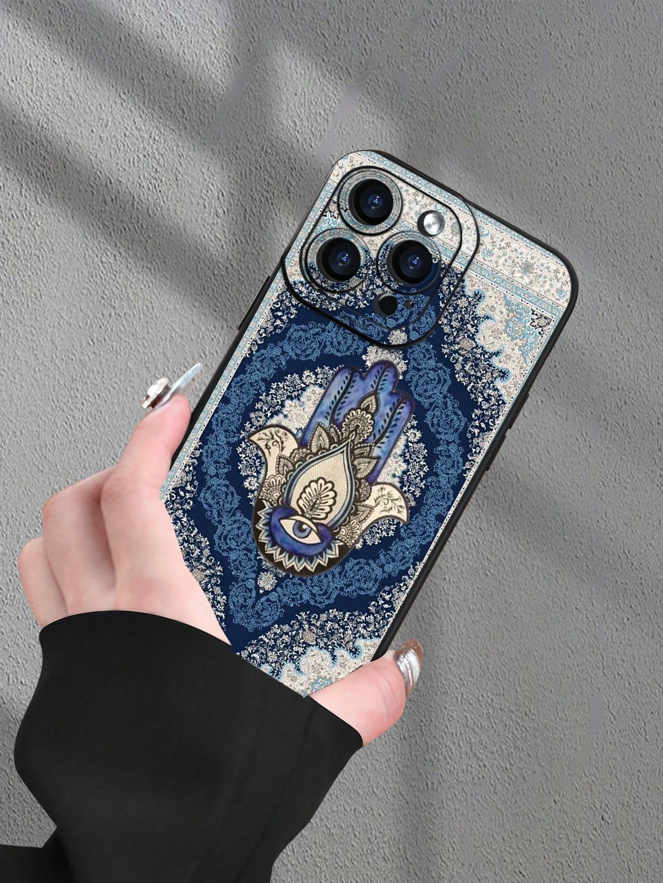 1pc Fatima Hand Floral Print 2D Pattern Creative High-End Design, Waterproof Anti-Dust Minimalist Style With Camera Protection, Compatible With IPhone 16/15/14/13/12/11/7/8/XR/XS/Plus/Pro/Pro Max And