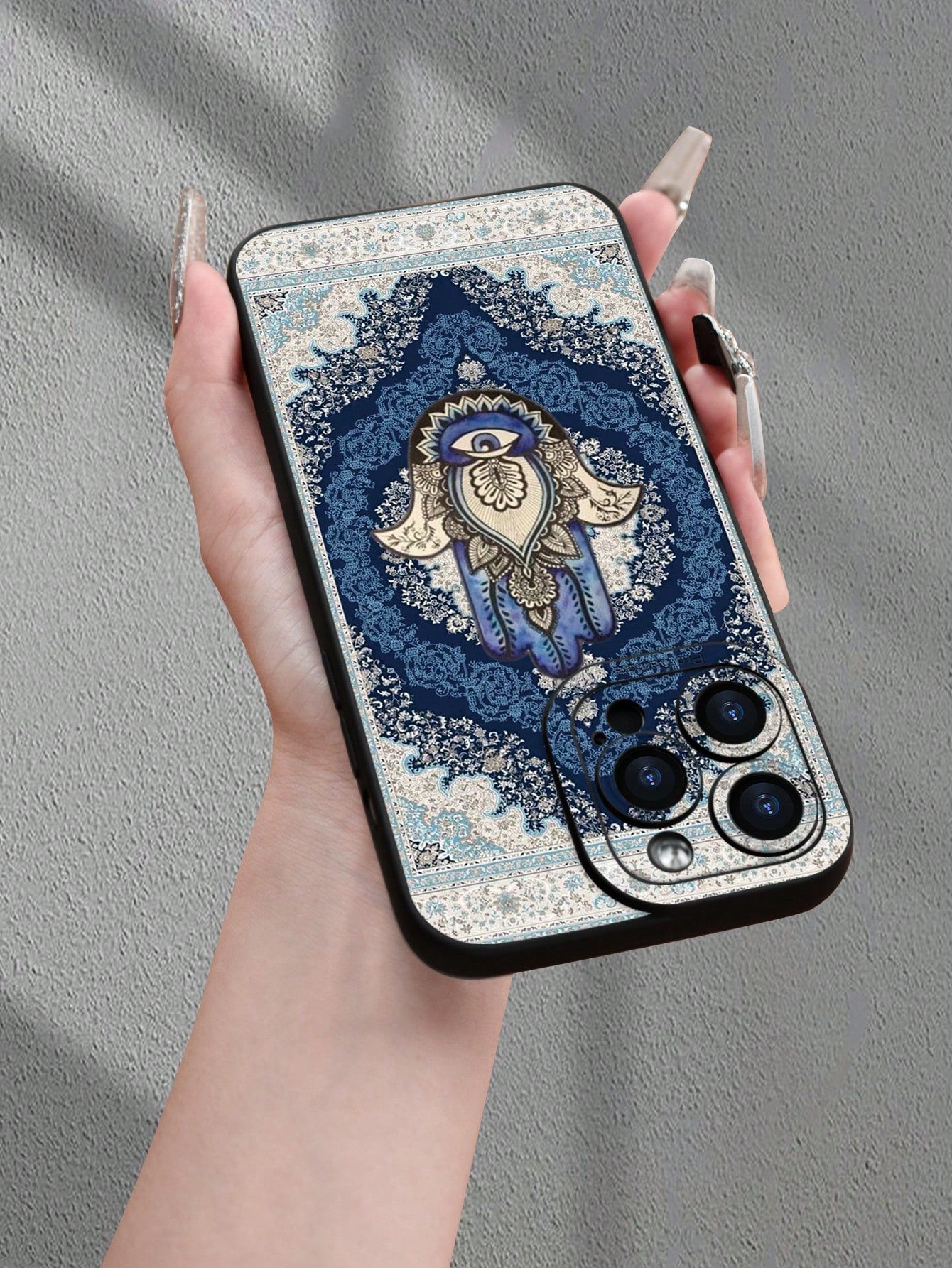 1pc Fatima Hand Floral Print 2D Pattern Creative High-End Design, Waterproof Anti-Dust Minimalist Style With Camera Protection, Compatible With IPhone 16/15/14/13/12/11/7/8/XR/XS/Plus/Pro/Pro Max And