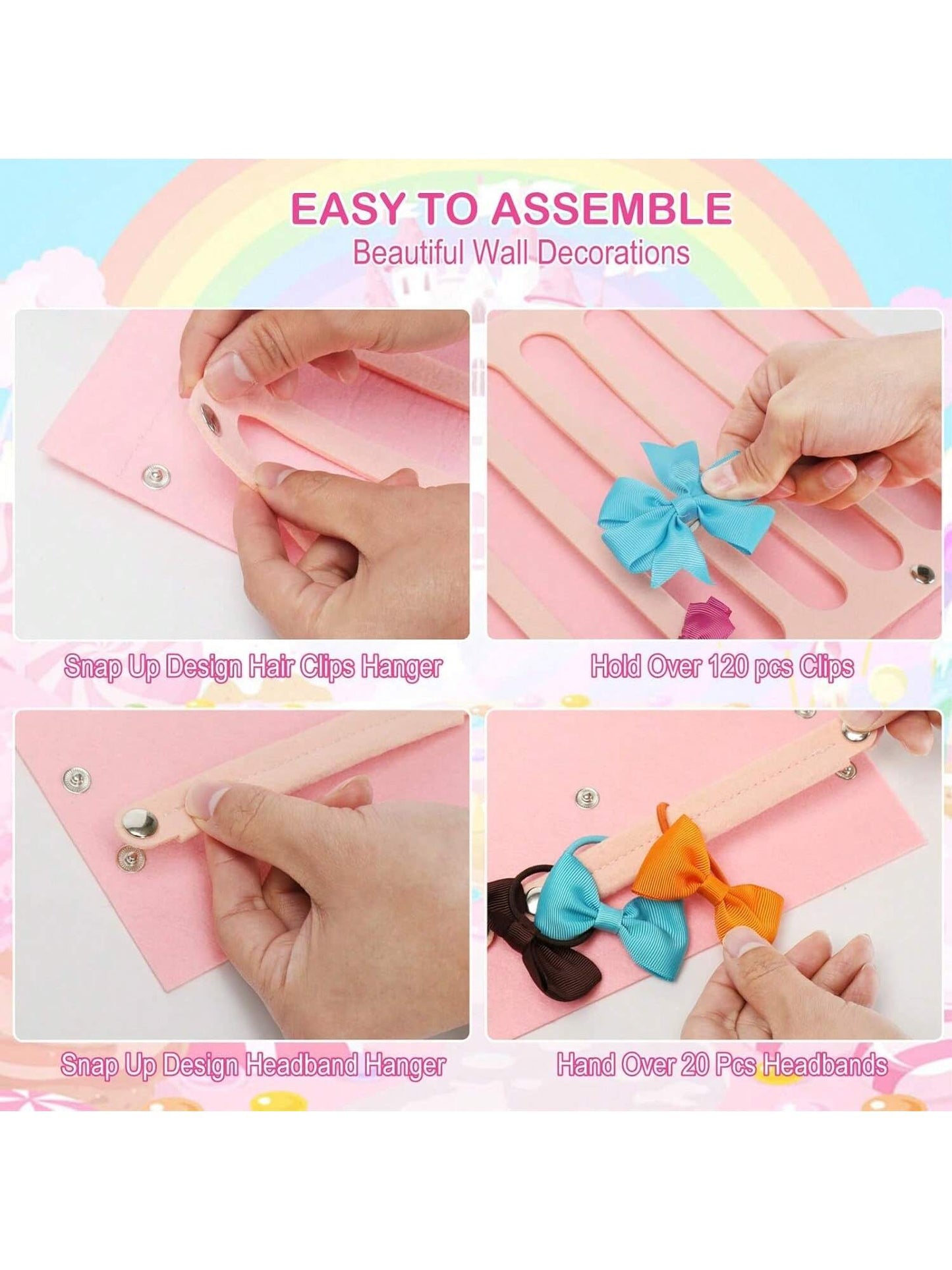 1PC Felt Hair Accessories Organizer,Hair Clips,Hair Bows Holder W/Large Capacity For Girls,Baby Hair Accessory, Wall Hanging For Nursery Decors.