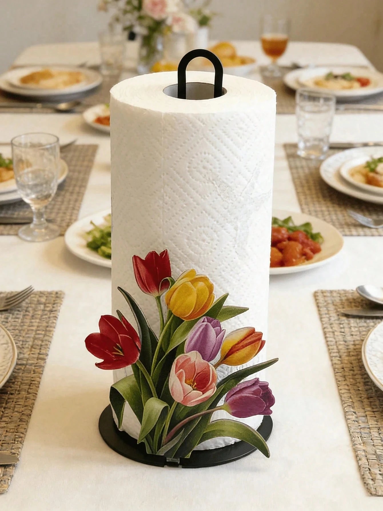 1pc Floral Tissue Box Holder, Tulip And Calla Lily Design, Premium Decorative Tissue Box Dispenser, No Drilling, Surface Mount, Reusable, Durable, Holiday Decor, Suitable For Kitchen, Bathroom And Par