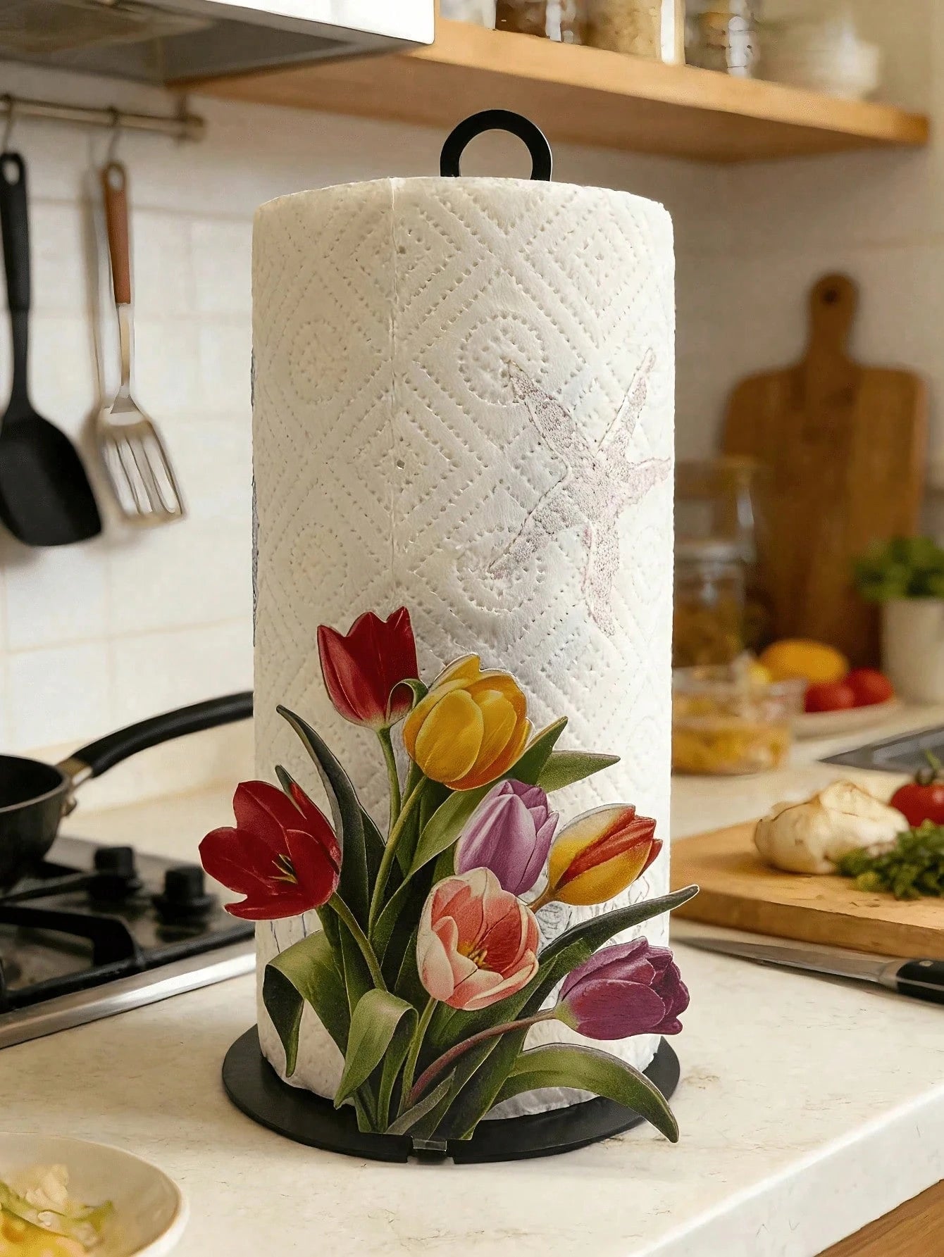 1pc Floral Tissue Box Holder, Tulip And Calla Lily Design, Premium Decorative Tissue Box Dispenser, No Drilling, Surface Mount, Reusable, Durable, Holiday Decor, Suitable For Kitchen, Bathroom And Par