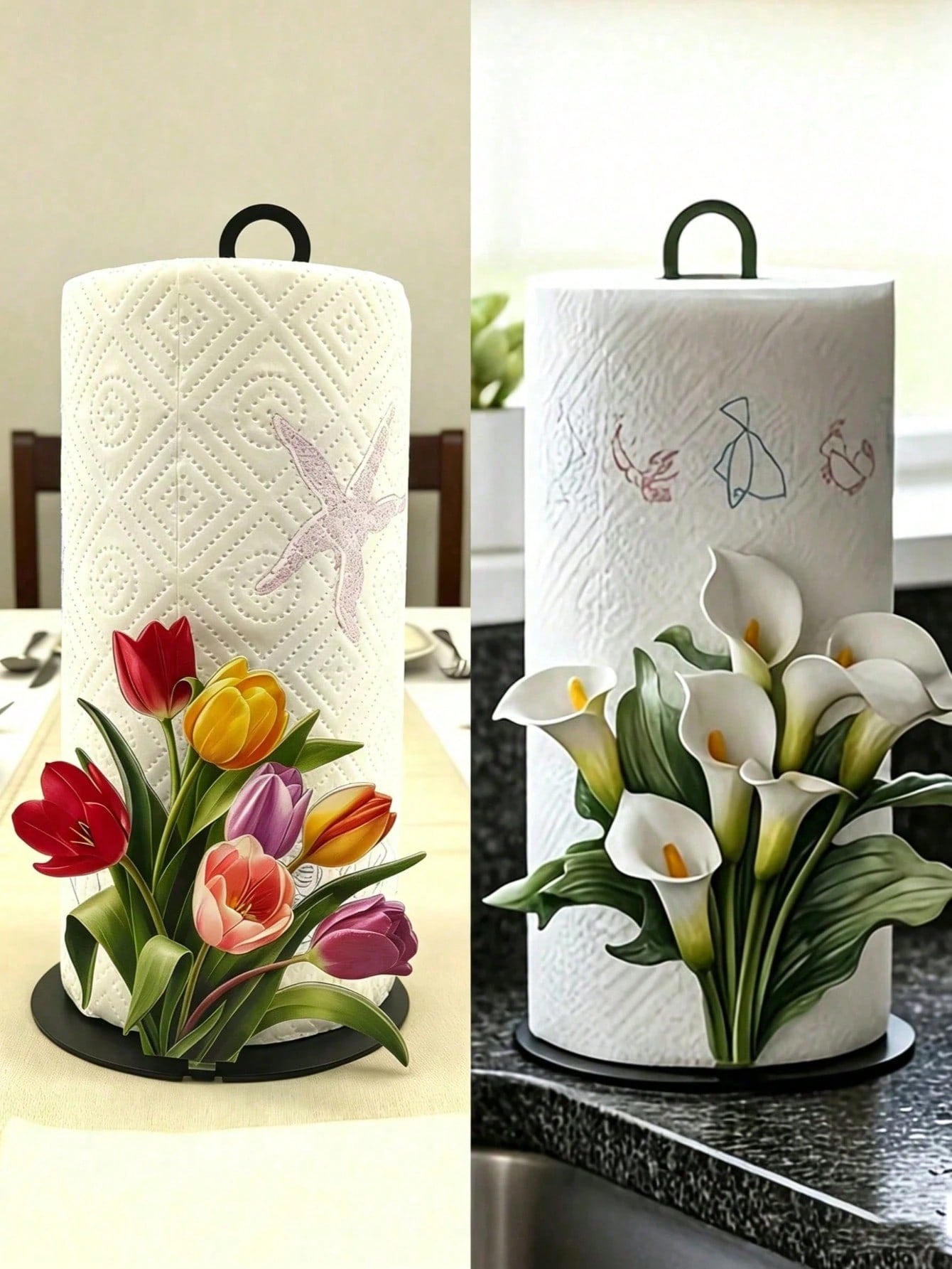1pc Floral Tissue Box Holder, Tulip And Calla Lily Design, Premium Decorative Tissue Box Dispenser, No Drilling, Surface Mount, Reusable, Durable, Holiday Decor, Suitable For Kitchen, Bathroom And Par