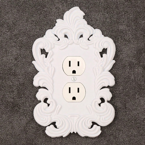 1pc French White Carved Outlet Decorative Frame, Vintage Hollow Floral Pattern Wall Control Panel Cover, Luxury Wall Outlet Decorative Sticker, Suitable For Home Switch Board Decoration