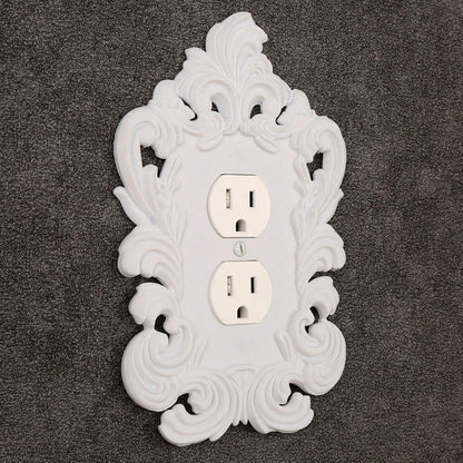 1pc French White Carved Outlet Decorative Frame, Vintage Hollow Floral Pattern Wall Control Panel Cover, Luxury Wall Outlet Decorative Sticker, Suitable For Home Switch Board Decoration