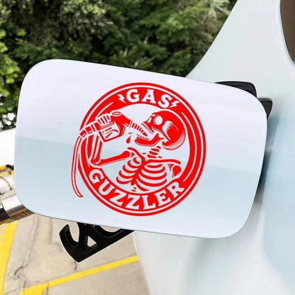 1pc Funny Retro Skull Drinking Oil Halloween Car Gas Tank Cap Sticker GAS GUZZLER Personalized American Motorcycle Sticker For Car Truck Van Fuel Tank Decoration Vinyl Waterproof Sun-Proof