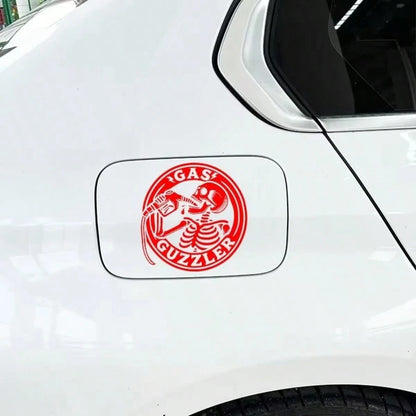 1pc Funny Retro Skull Drinking Oil Halloween Car Gas Tank Cap Sticker GAS GUZZLER Personalized American Motorcycle Sticker For Car Truck Van Fuel Tank Decoration Vinyl Waterproof Sun-Proof