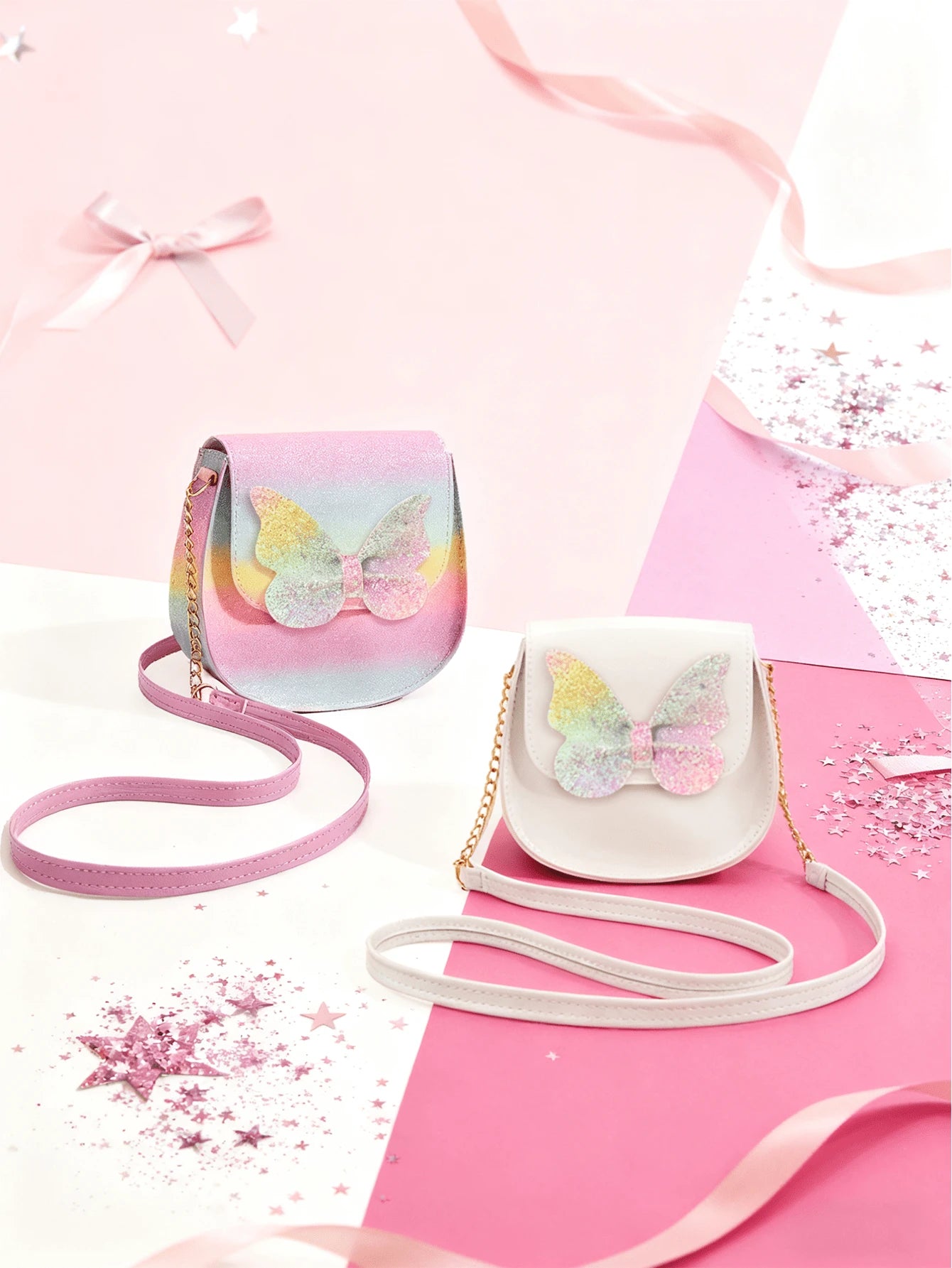 1pc Girls Cute Glitter Butterfly Flap PU Small Crossbody Bag Suitable For Daily Use