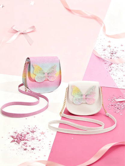 1pc Girls Cute Glitter Butterfly Flap PU Small Crossbody Bag Suitable For Daily Use