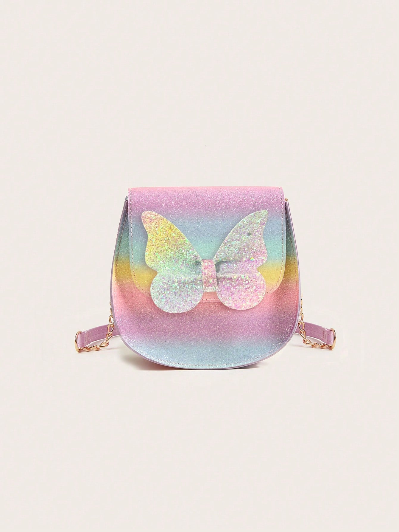 1pc Girls Cute Glitter Butterfly Flap PU Small Crossbody Bag Suitable For Daily Use