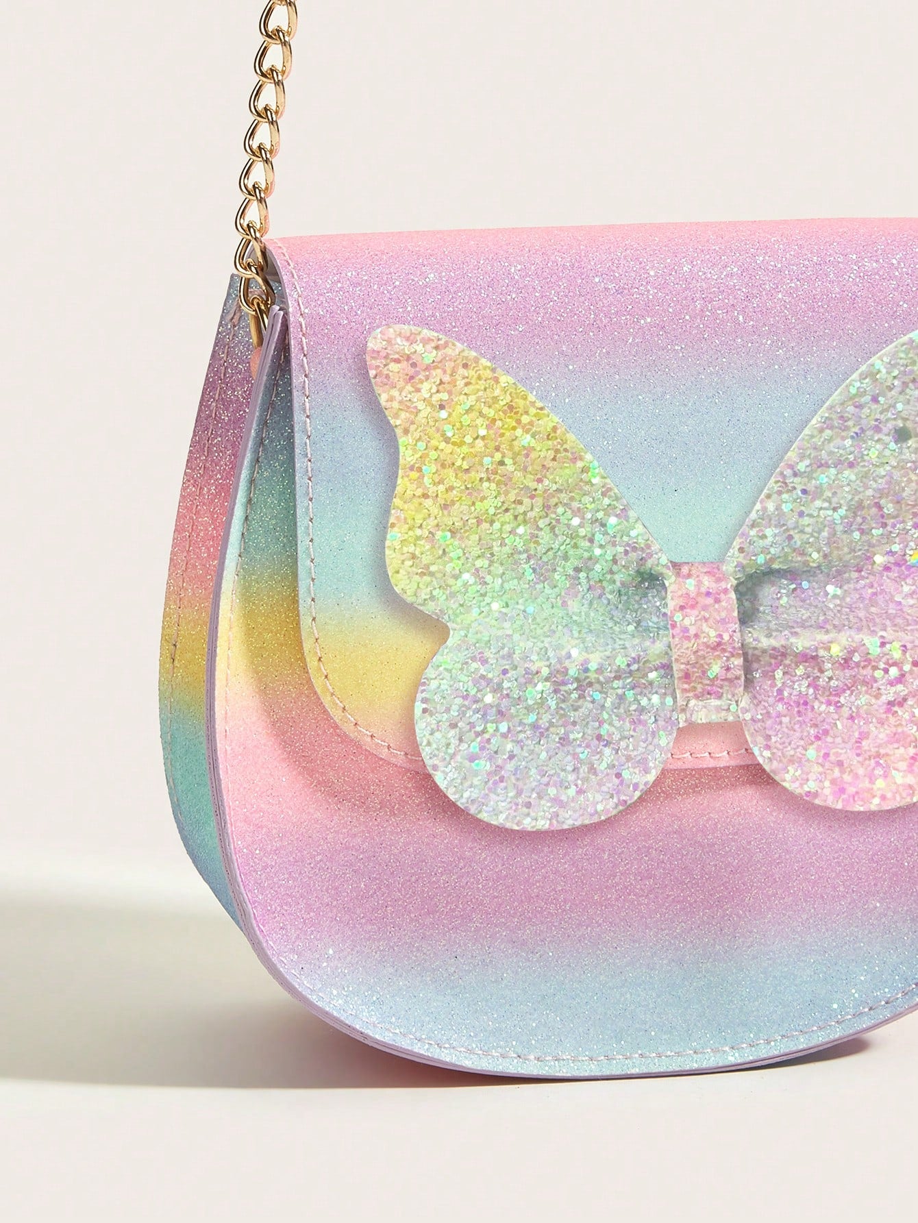 1pc Girls Cute Glitter Butterfly Flap PU Small Crossbody Bag Suitable For Daily Use