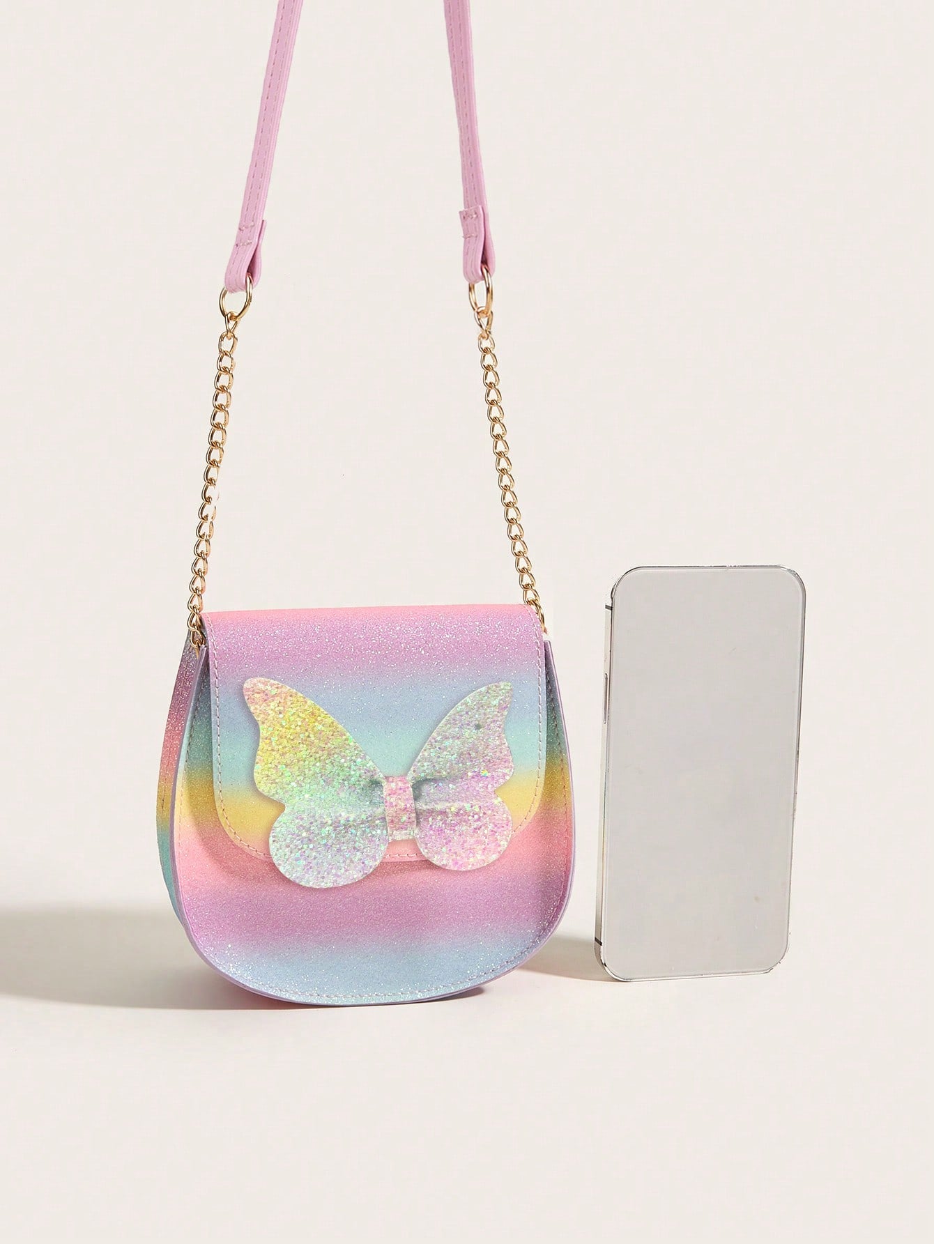 1pc Girls Cute Glitter Butterfly Flap PU Small Crossbody Bag Suitable For Daily Use