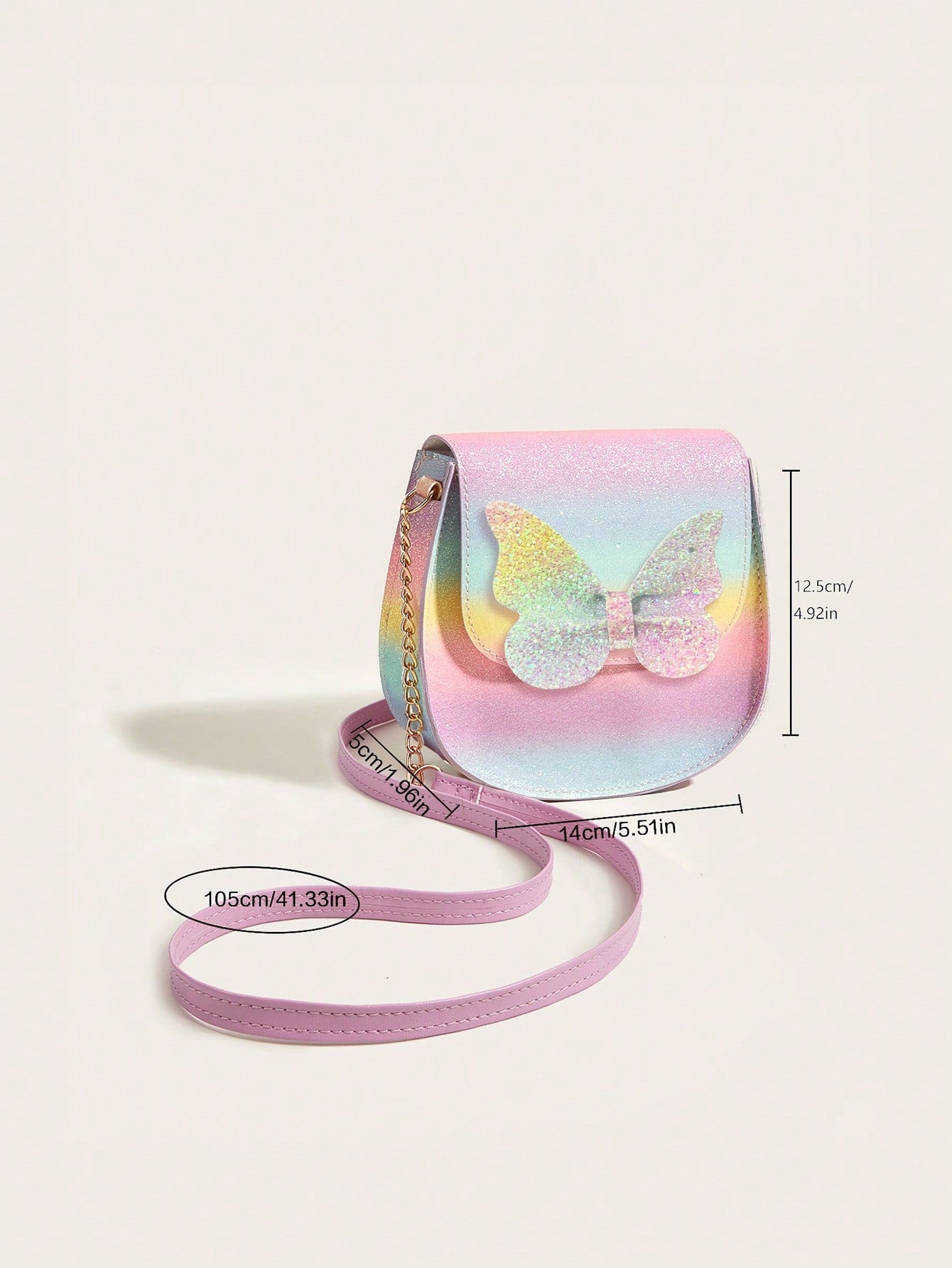 1pc Girls Cute Glitter Butterfly Flap PU Small Crossbody Bag Suitable For Daily Use