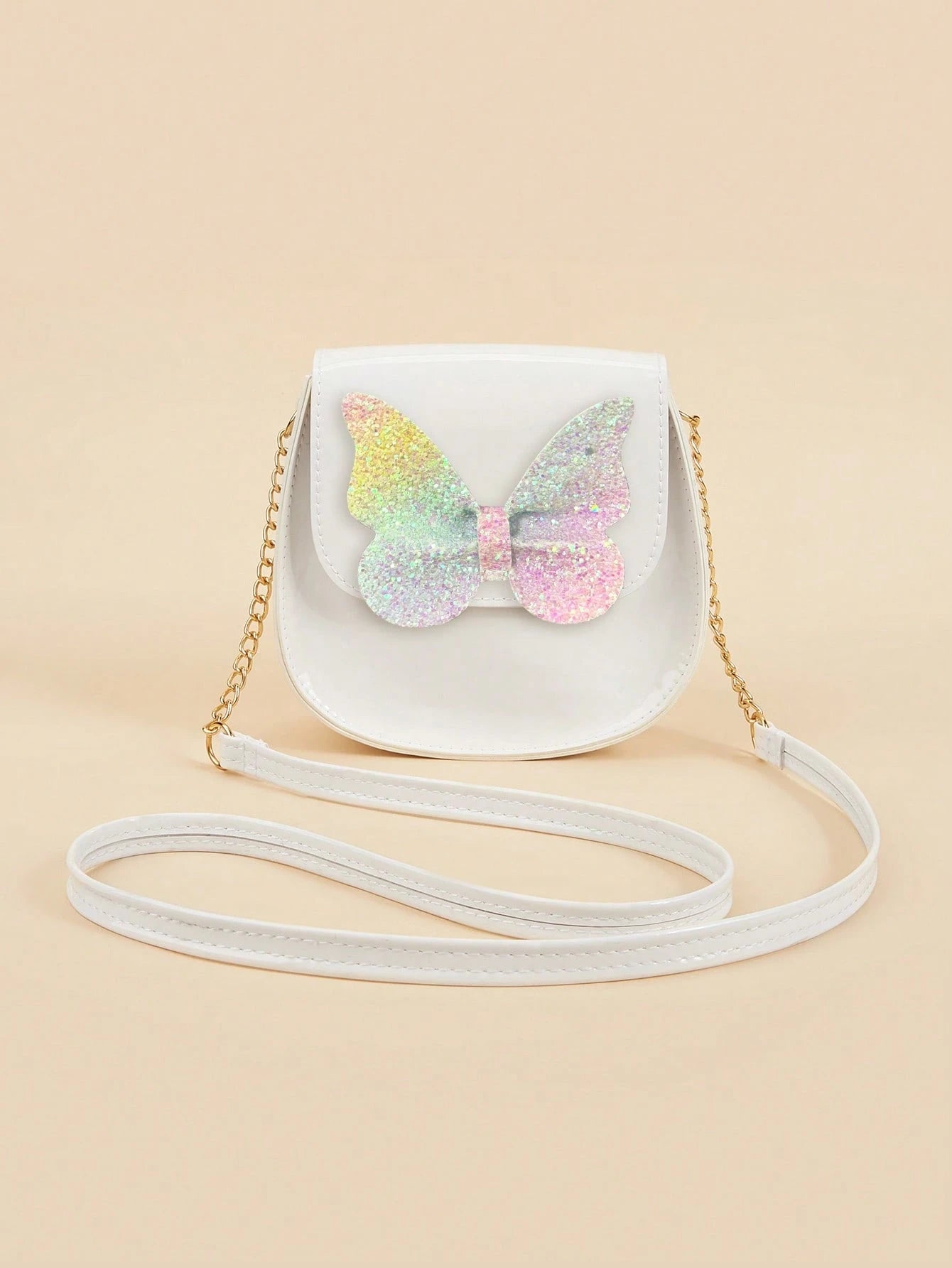 1pc Girls Cute Glitter Butterfly Flap PU Small Crossbody Bag Suitable For Daily Use