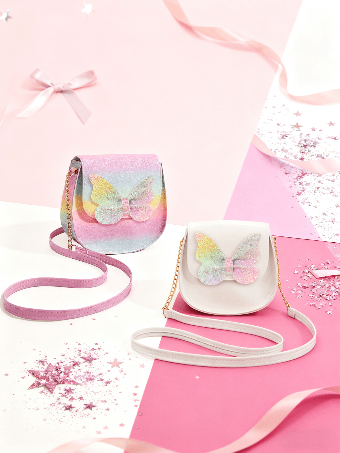 1pc Girls Cute Glitter Butterfly Flap PU Small Crossbody Bag Suitable For Daily Use