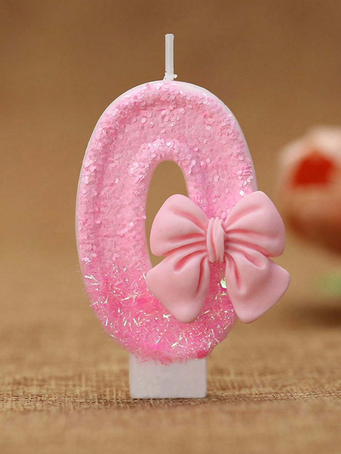 1pc Glitter Pink Bowknot Birthday Candle Birthday Number Candle 0-9 With Pink Bow Decoration Cake Topper Set For Birthday Celebration Graduation