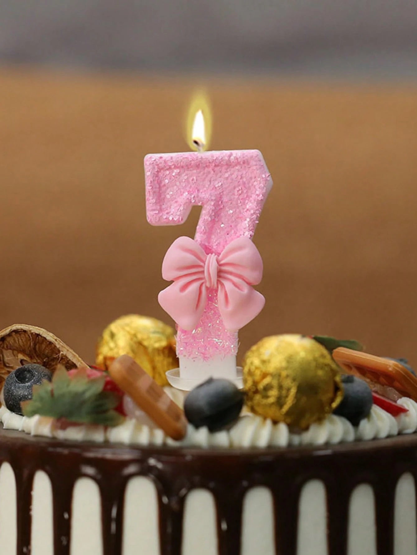 1pc Glitter Pink Bowknot Birthday Candle Birthday Number Candle 0-9 With Pink Bow Decoration Cake Topper Set For Birthday Celebration Graduation