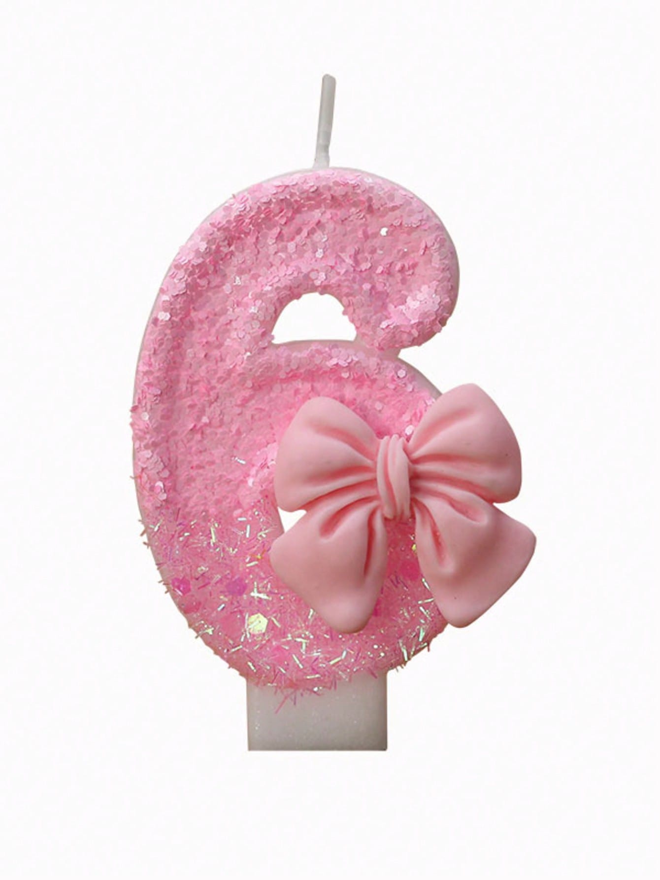 1pc Glitter Pink Bowknot Birthday Candle Birthday Number Candle 0-9 With Pink Bow Decoration Cake Topper Set For Birthday Celebration Graduation
