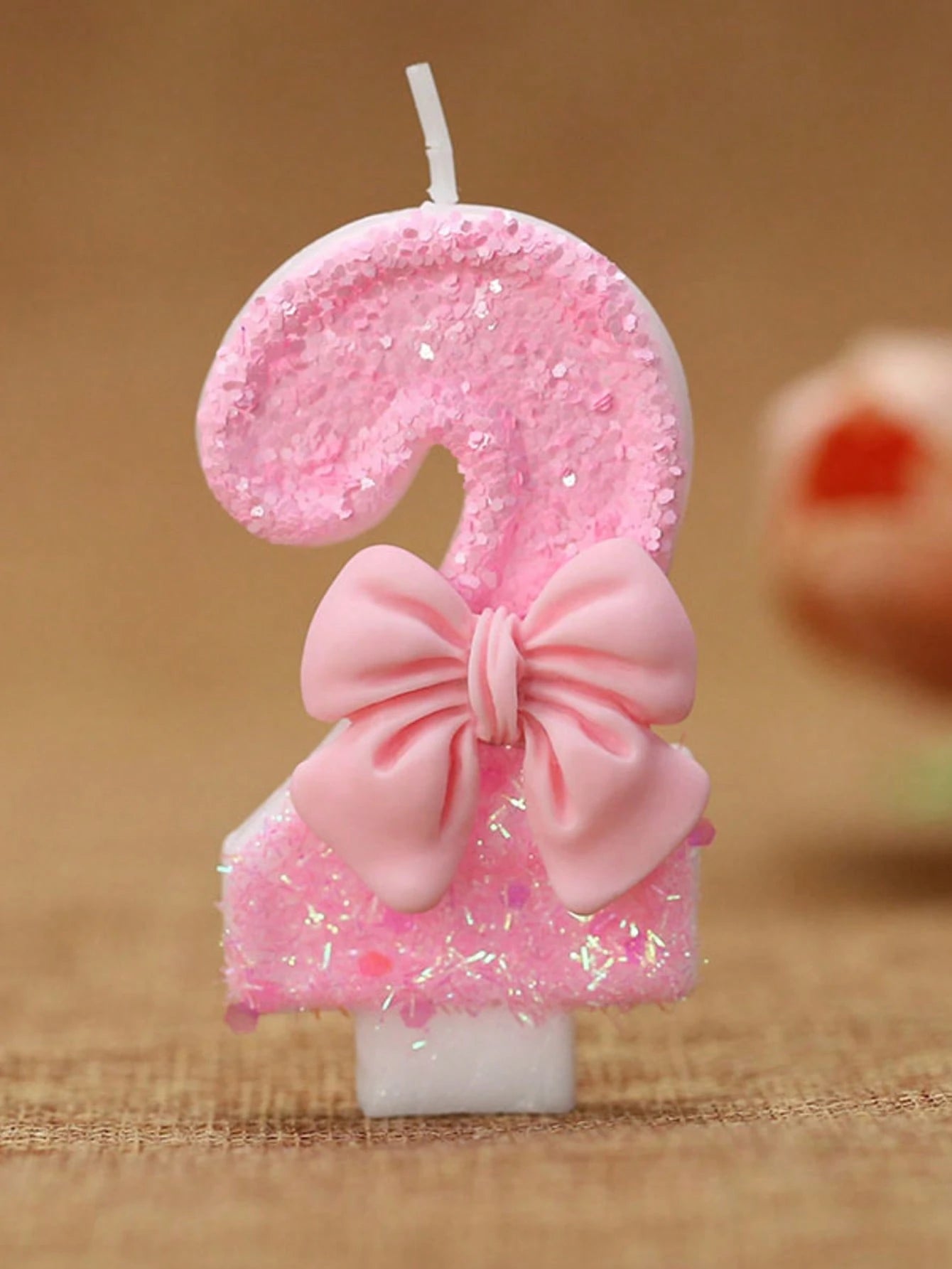 1pc Glitter Pink Bowknot Birthday Candle Birthday Number Candle 0-9 With Pink Bow Decoration Cake Topper Set For Birthday Celebration Graduation