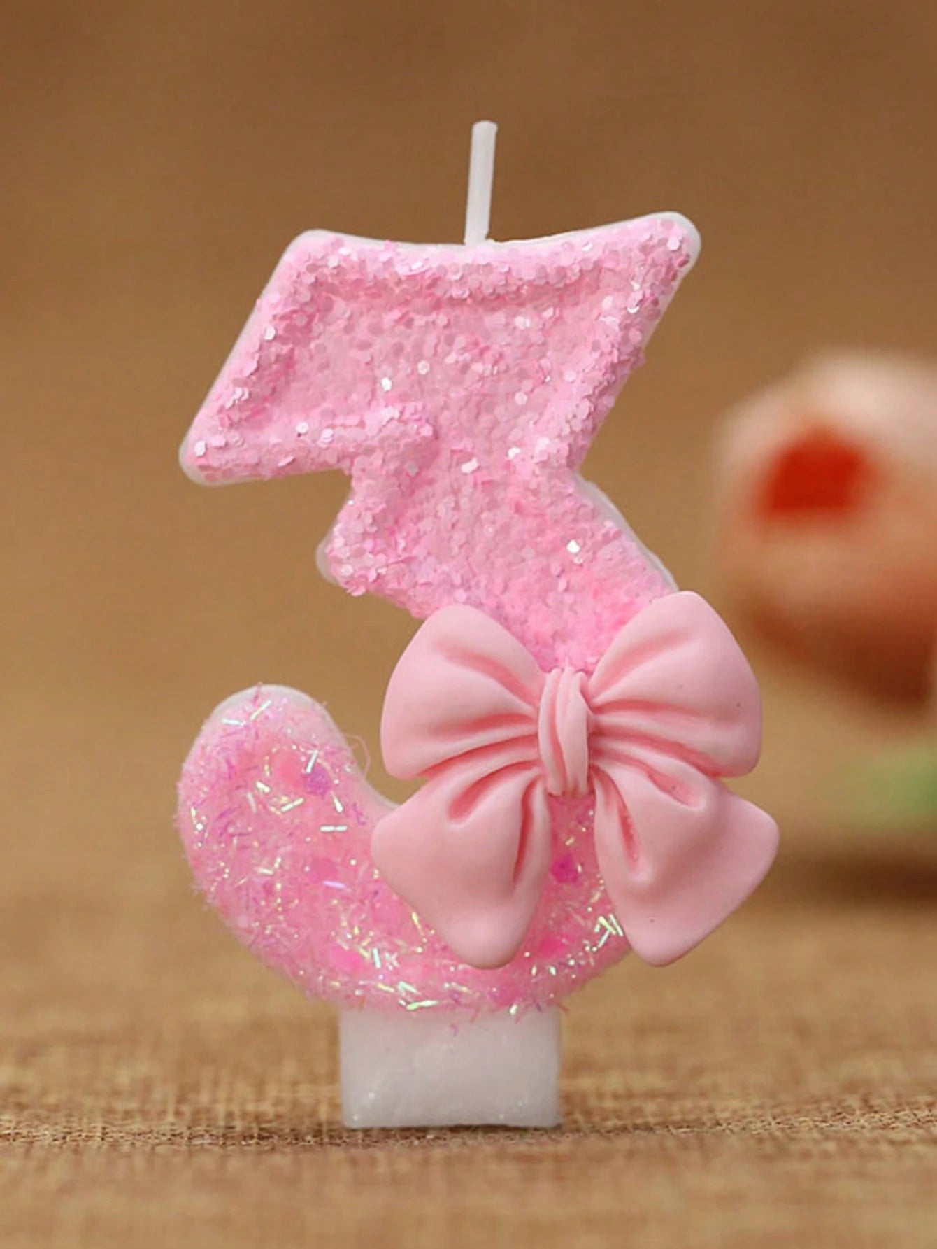 1pc Glitter Pink Bowknot Birthday Candle Birthday Number Candle 0-9 With Pink Bow Decoration Cake Topper Set For Birthday Celebration Graduation