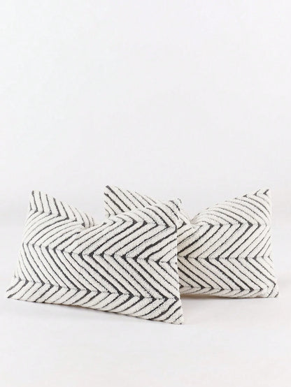 1pc Gray & White Bohemian Geometric Plush Decorative Pillow Cover (Pillow Insert Not Included), Reverse Side In Fleece Fabric, Square Cushion Cover, Holiday Home Pillow Decor, Soft & Comfortable Plush