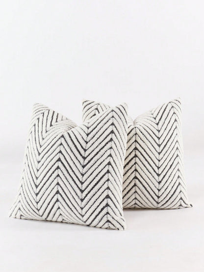 1pc Gray & White Bohemian Geometric Plush Decorative Pillow Cover (Pillow Insert Not Included), Reverse Side In Fleece Fabric, Square Cushion Cover, Holiday Home Pillow Decor, Soft & Comfortable Plush