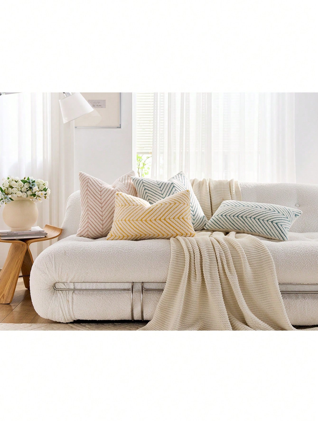 1pc Gray & White Bohemian Geometric Plush Decorative Pillow Cover (Pillow Insert Not Included), Reverse Side In Fleece Fabric, Square Cushion Cover, Holiday Home Pillow Decor, Soft & Comfortable Plush