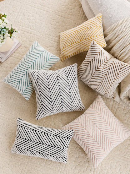 1pc Gray & White Bohemian Geometric Plush Decorative Pillow Cover (Pillow Insert Not Included), Reverse Side In Fleece Fabric, Square Cushion Cover, Holiday Home Pillow Decor, Soft & Comfortable Plush