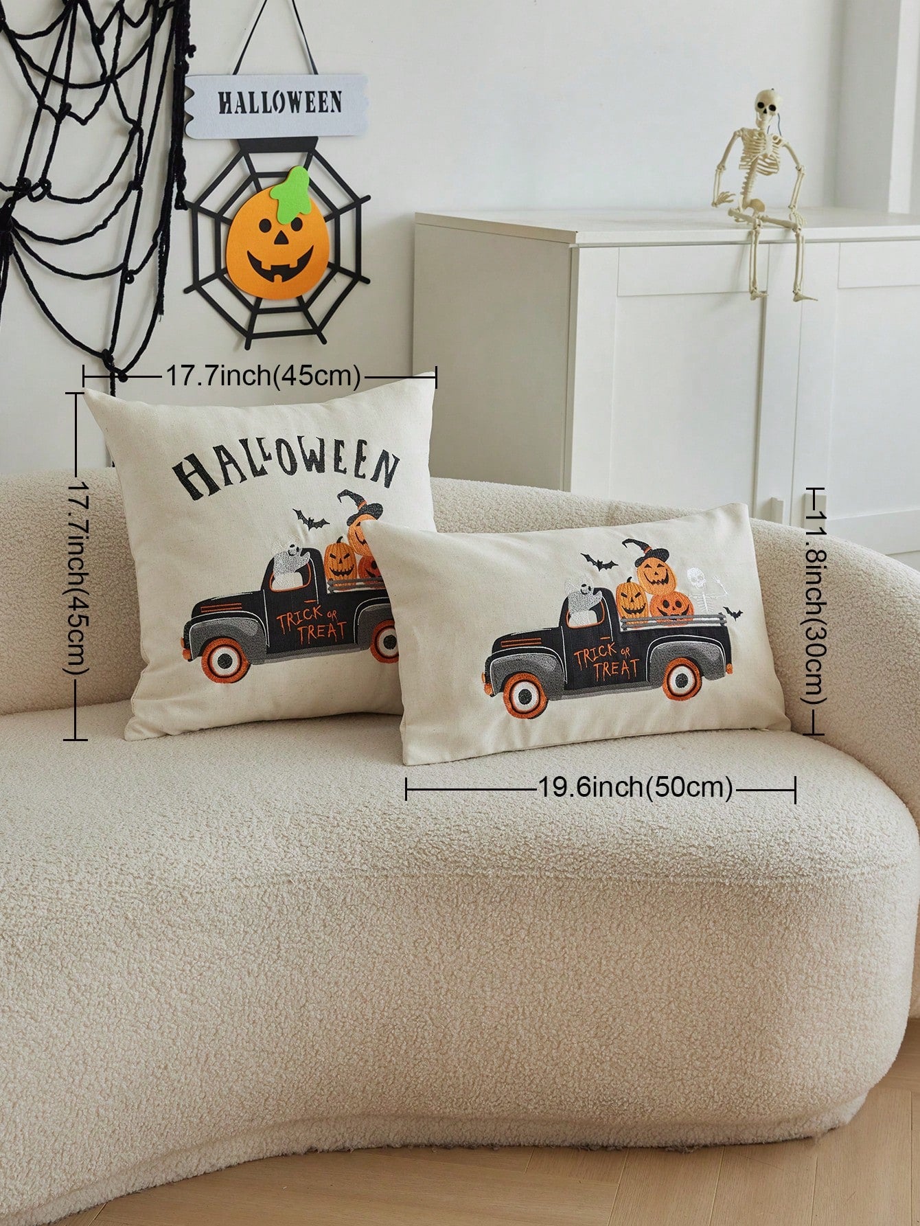 1pc Halloween Pumpkin Carriage Embroidered Pillow Case, Halloween Trick Or Treat Pillow Cover, Suitable For Indoor Decoration, Halloween Decor, All-Season Pillow Case, Without Insert